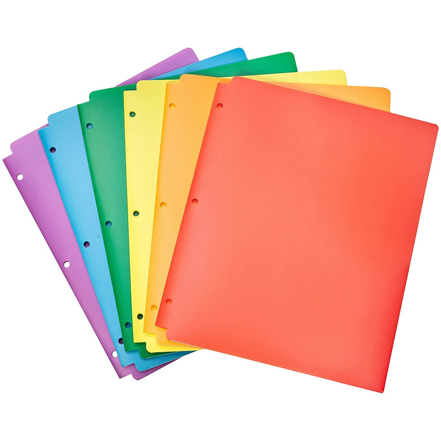 AmazonBasics Plastic 3 Hole Punch Folders with 2 Pockets, Multicolor Pack of 6