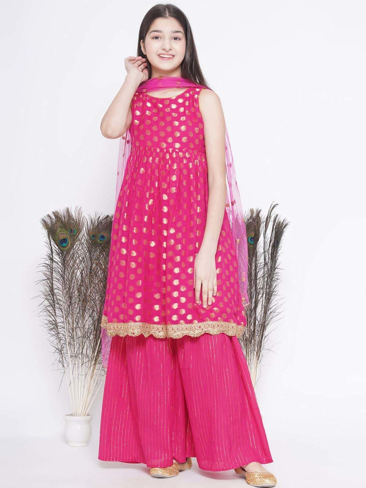Little Bansi Pink Cotton Embroidered Kurta Set