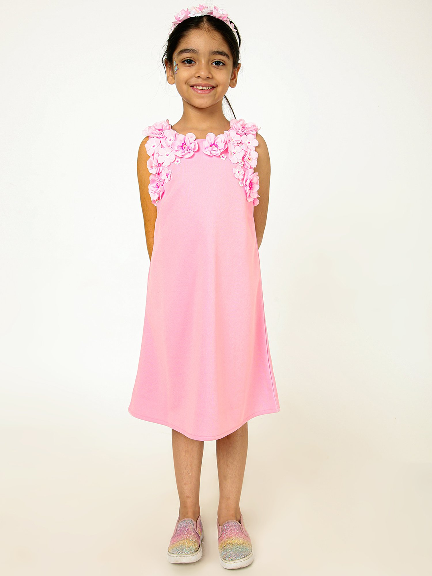 A Little Fable Girls Pink Applique Dress