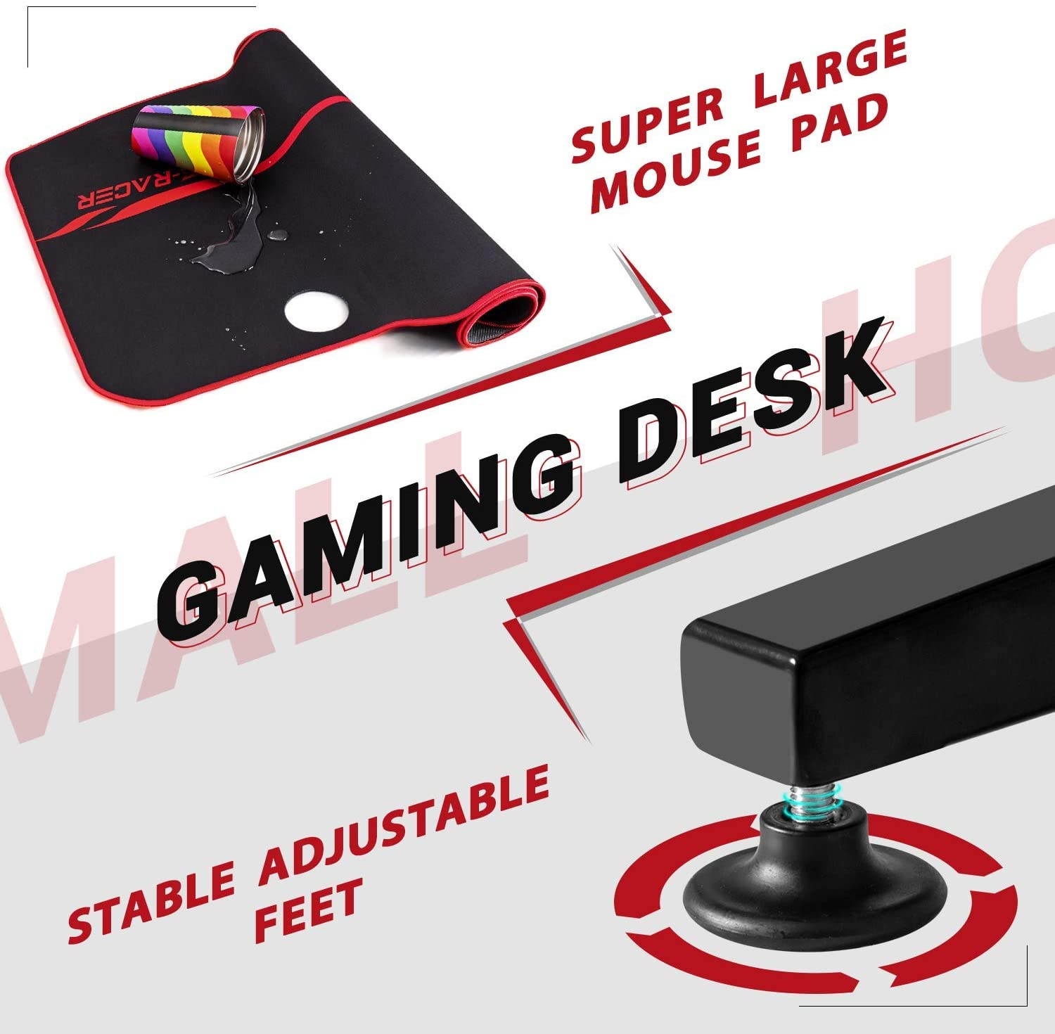 Homall 55 Inch Ergonomic Gaming Desk PC Computer Desk Home Office Table T-shaped Frame Table for Pressional Game Lover with Free Mouse Pad, Headphone Hook, Game Handle Rack and Cup Holder (Black)