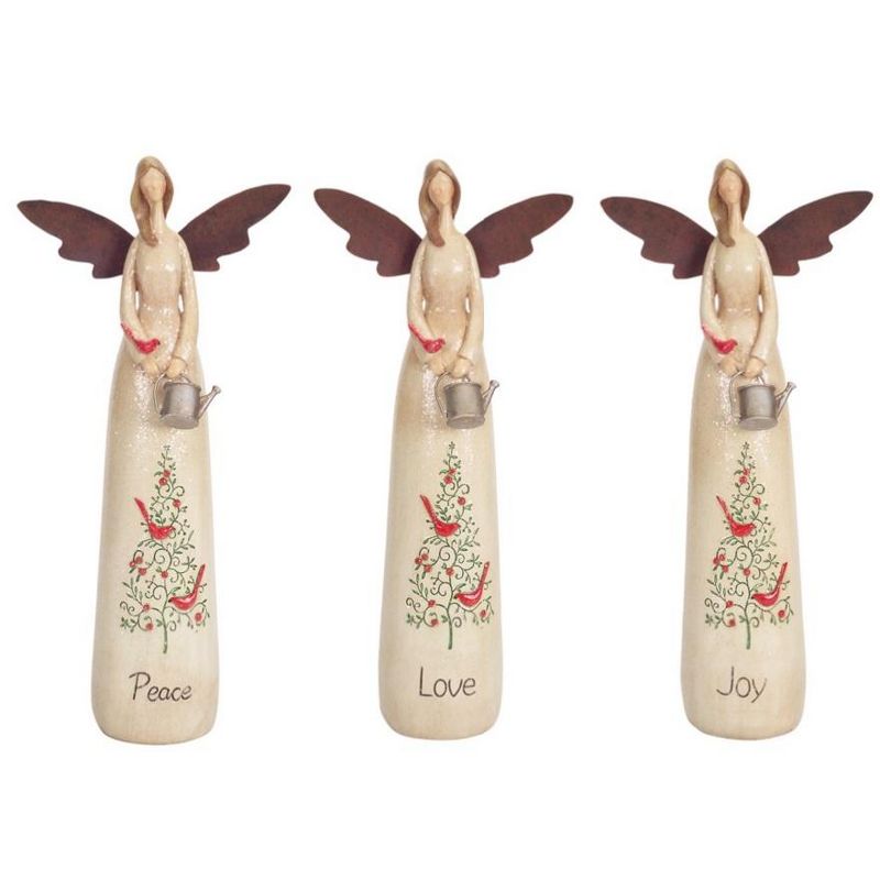 Diva At Home 13.75&rdquo; Beige and Brown &ldquo;Joy&rdquo; Angel with Engraved Tree and Cardinals Tabletop Figurine