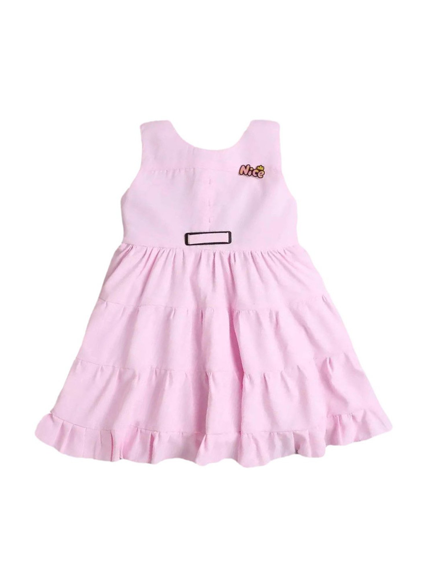 The Magic Wand Kids Pink Solid Dress with Brooch
