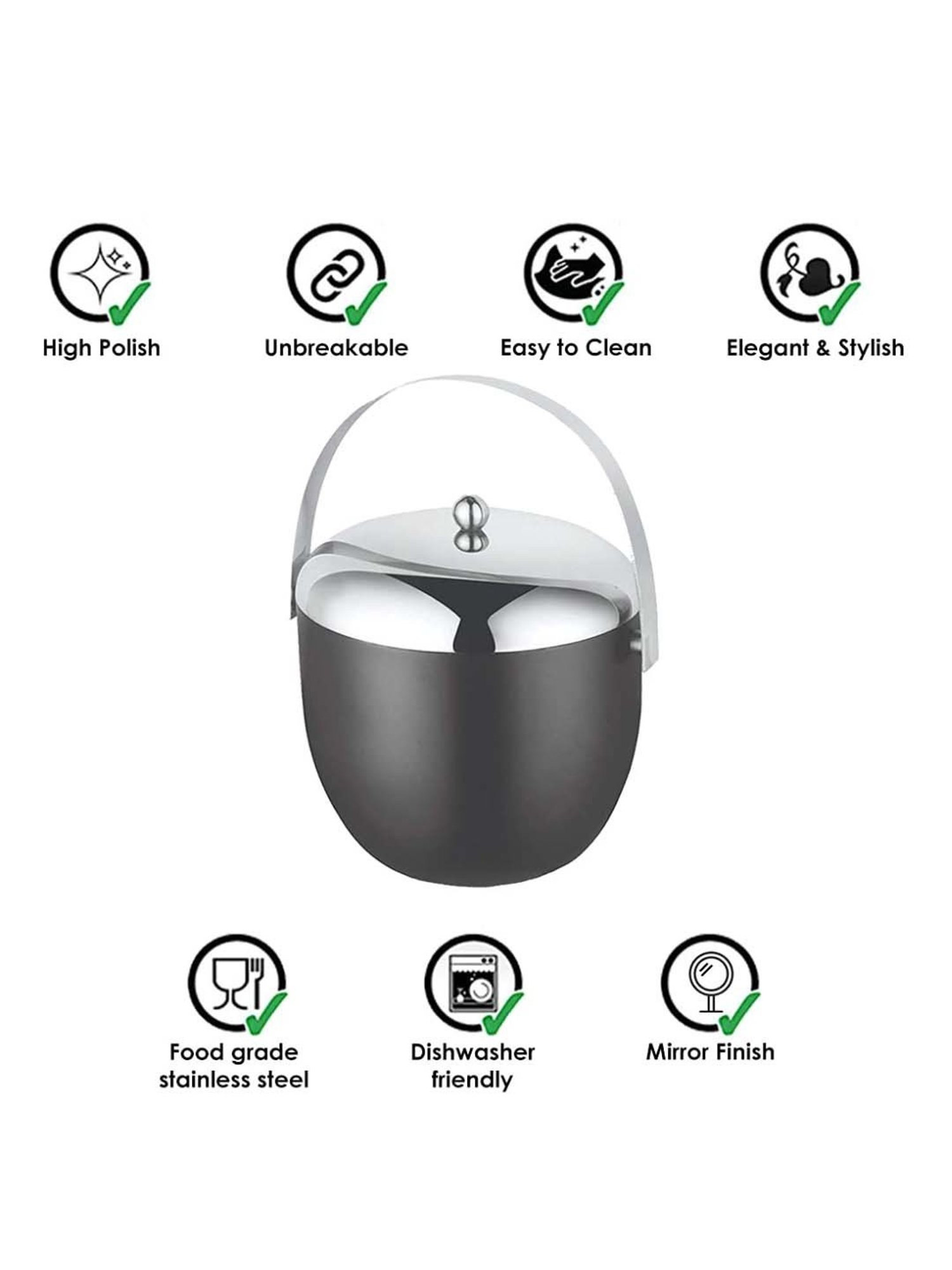 FnS Silver Stainless Steel Ice Bucket (1.25 L)