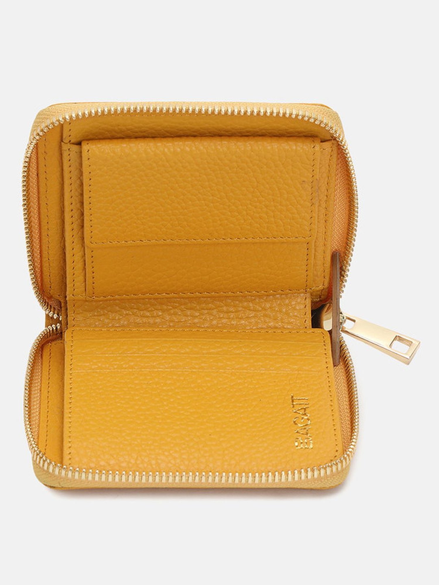 BAGATT Yellow Leather Solid Zip Around Wallet