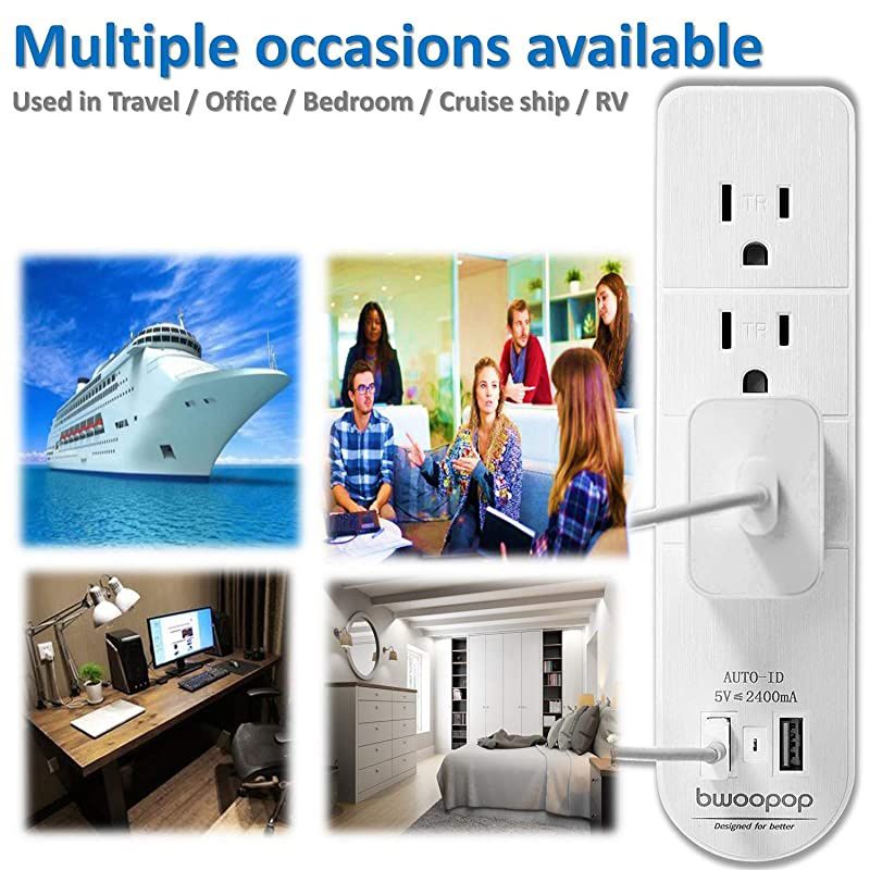 Extender Surge Protector Power Strip with USB Fast Charge24A max3 Splitterfor Cruise ShipBedroomstudent dormitorysuitable for iphoneiPADPersonal Electronicsand so on 1 pack