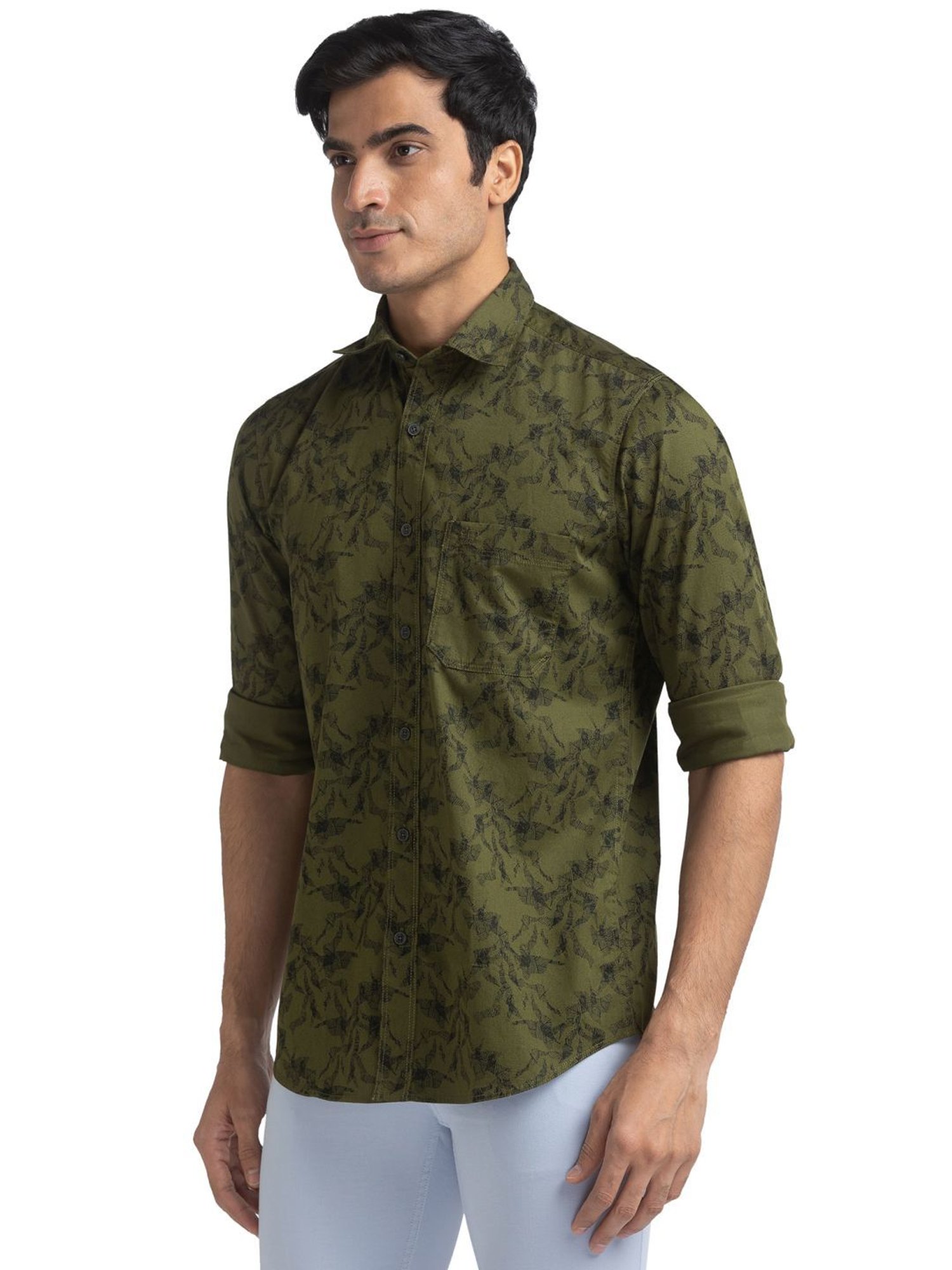 ColorPlus Green Pure Cotton Tailored Fit Printed Shirt