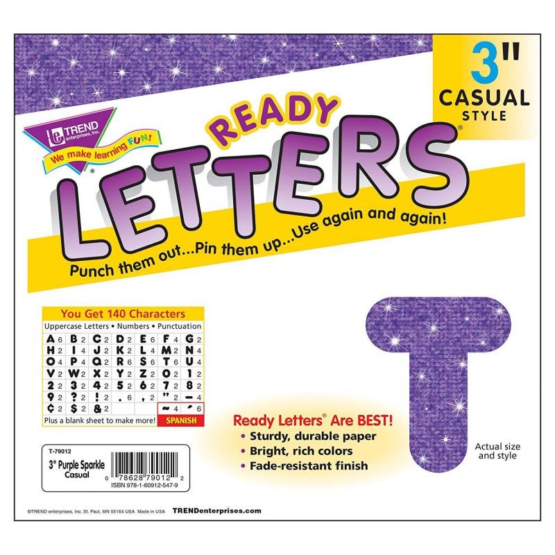 TREND enterprises, Inc. Purple Sparkle 3" Casual UC Ready Letters