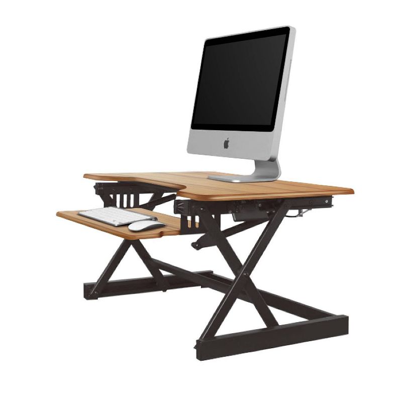 32" Adjustable Height Standing Desk Converter Bundle Teak Wood Grain - Rocelco