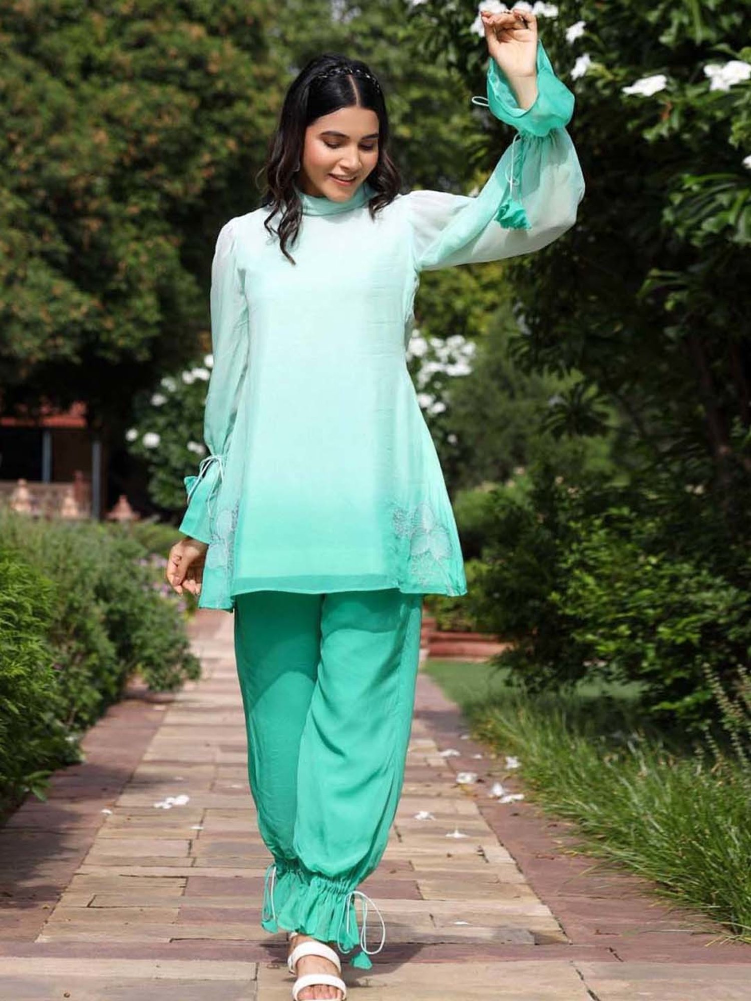 Artagai Midnight Navy Elevated Basics Co-Ord Set With Notch Collar Top And Straight Pants