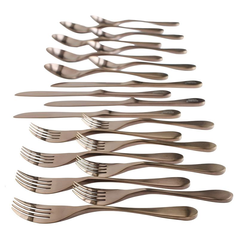Knork Original Titanium 20 Piece Service for 4 Cutlery Silverware Utensil Flatware Set with Forks, Knives, and Spoons, Antique Copper