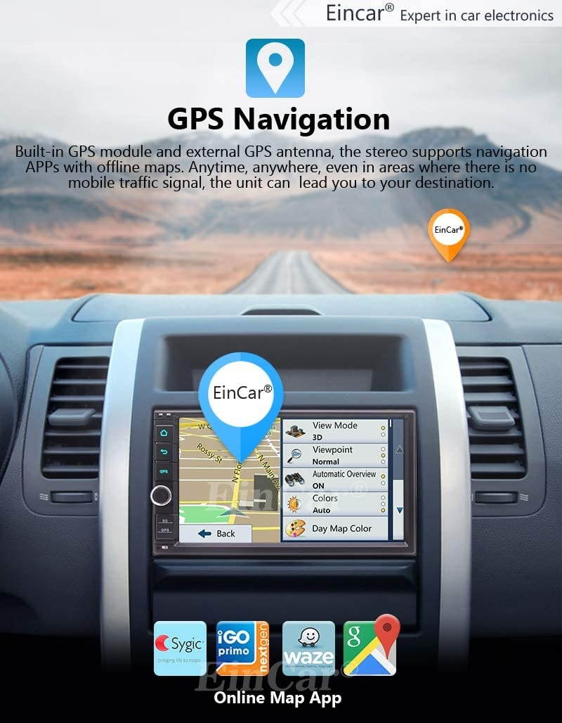 EinCar Double Din Stereo Touch Screen Car Radio Android 10.0 GPS Navigation Bluetooth 7" Digital Capacitive Touchscreen No-DVD Car Player 1G RAM+16G ROM Wifi/4G/HD 1080P Video/Mirror Link/SWC