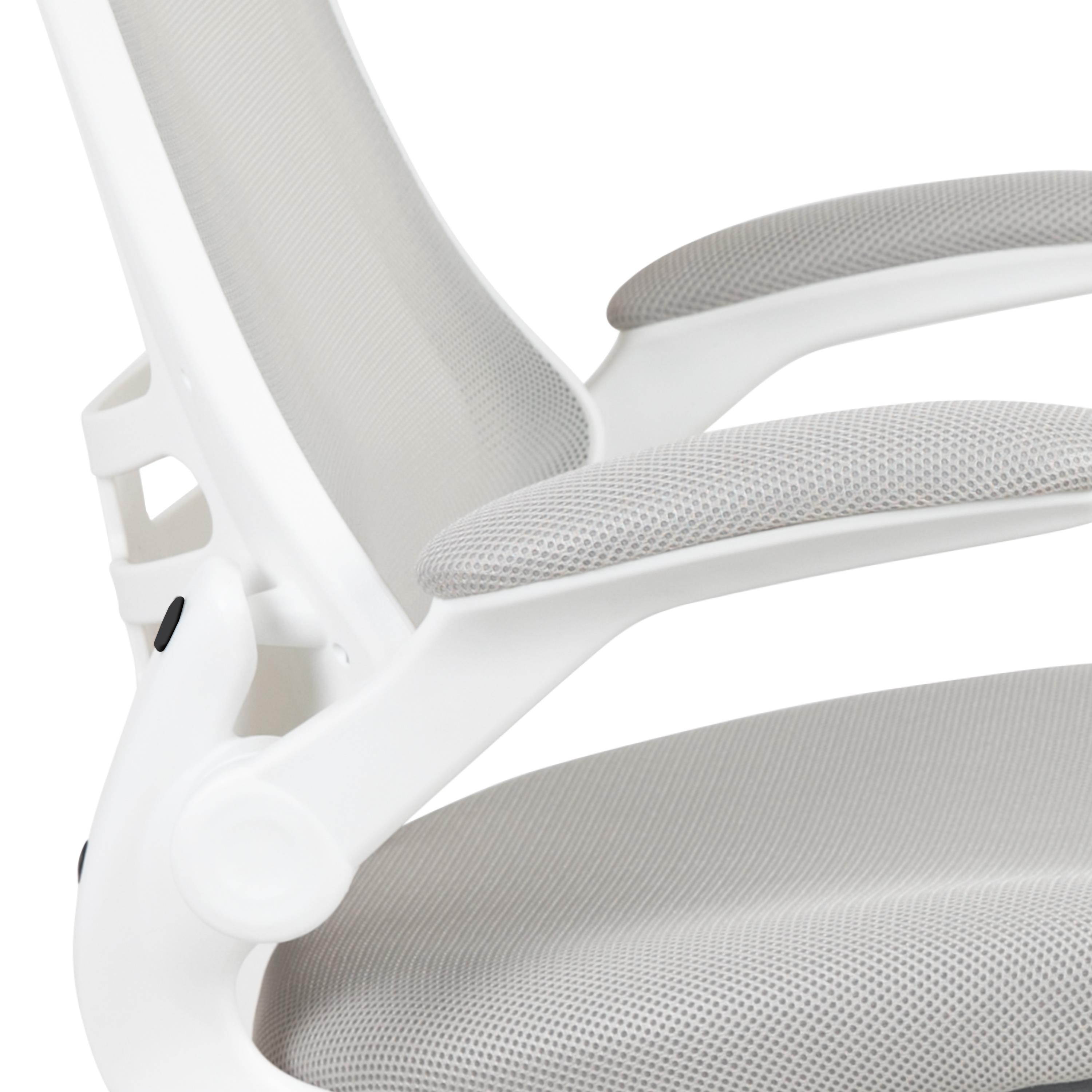 Mid-Back Light Gray Mesh Swivel Ergonomic Task Office Chair with White Frame and Flip-Up Arms
