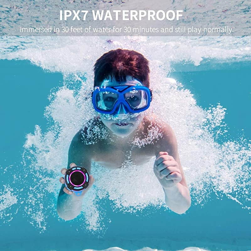 Shower Speaker FM Radio  IPX7 Wireless Waterproof Bluetooth Speaker with Super Bass HD Sound 7 Colorful Light Show Suction Cup for Bathroom Beach Pool Bike Outdoor Home 2020 Upgrade