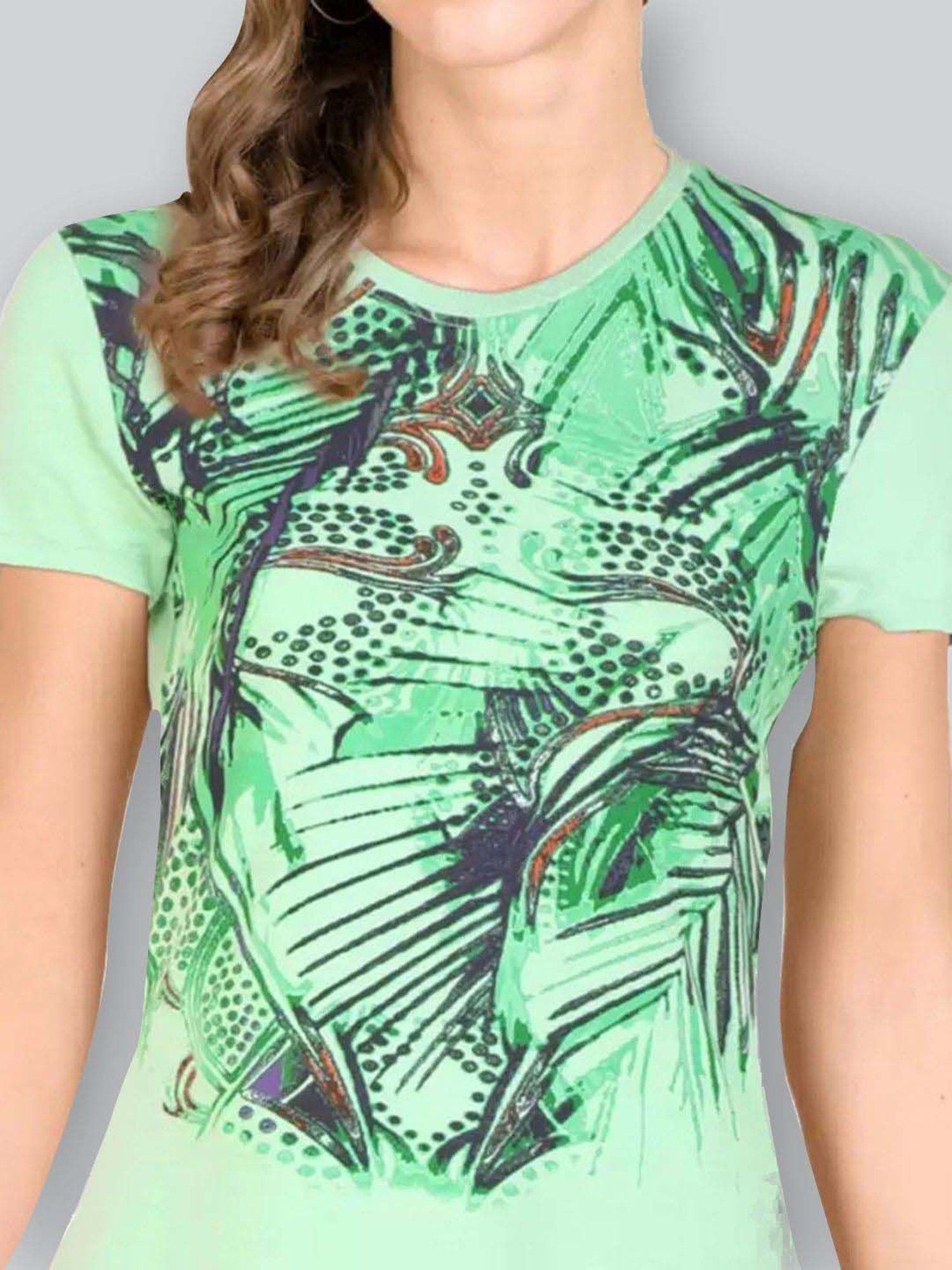Lyra Green Cotton Printed T-Shirt