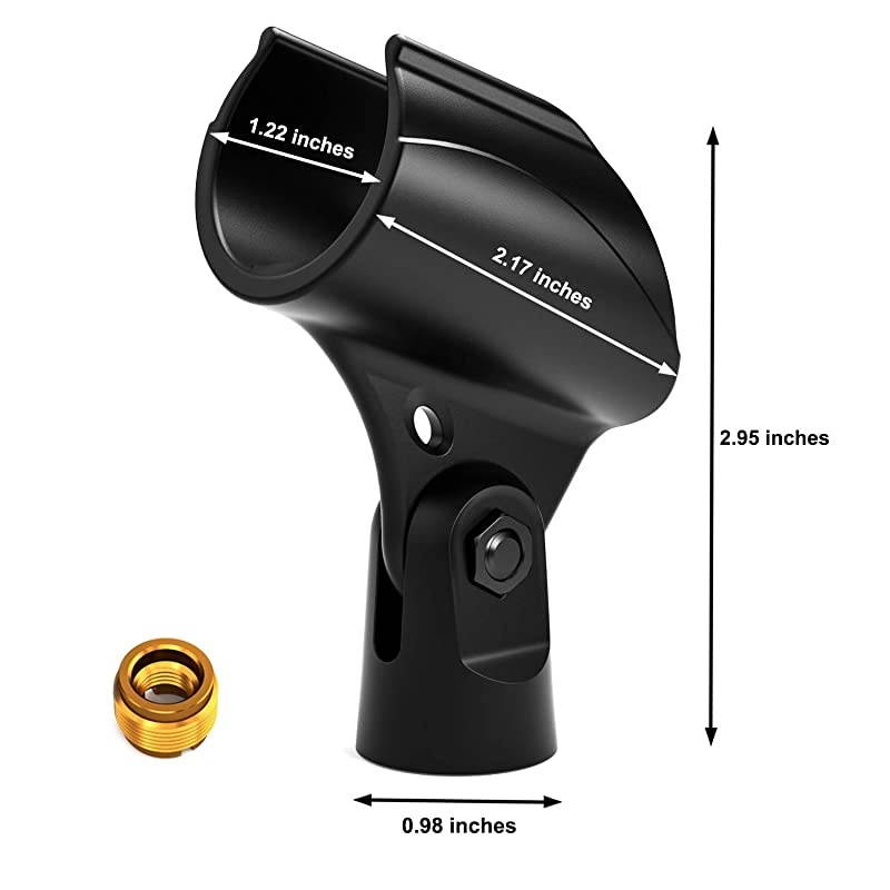 Universal Microphone Mic Clip Holder for Mic Stand with 5/8" Male to 3/8" Female Adapter, 2-pack