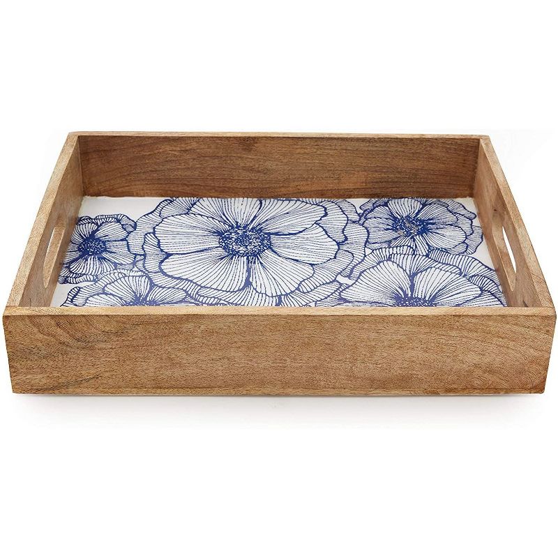 Farmlyn Creek Wood Serving Tray, Blue Flowers (16 x 12 In)