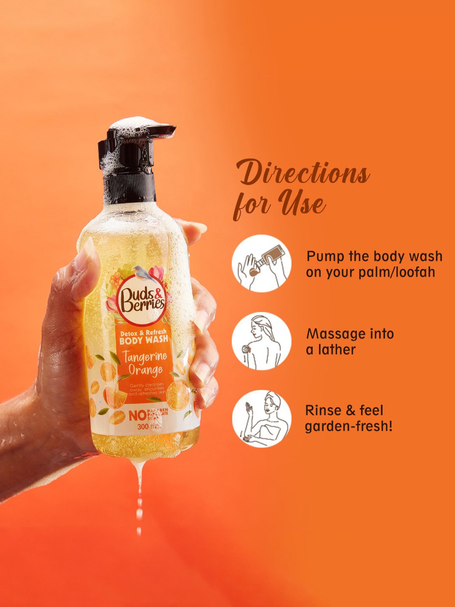Buds & Berries Tangerine Orange Detox & Refresh Body Wash - 300 ml