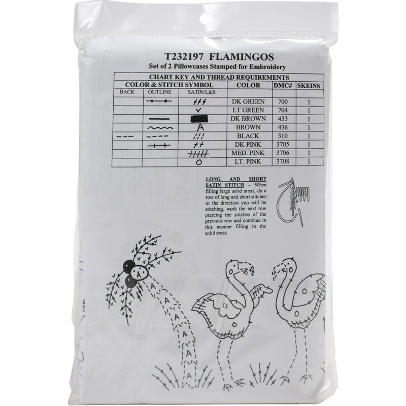 Tobin Stamped For Embroidery Pillowcase Pair 20"X30"-Flamingos