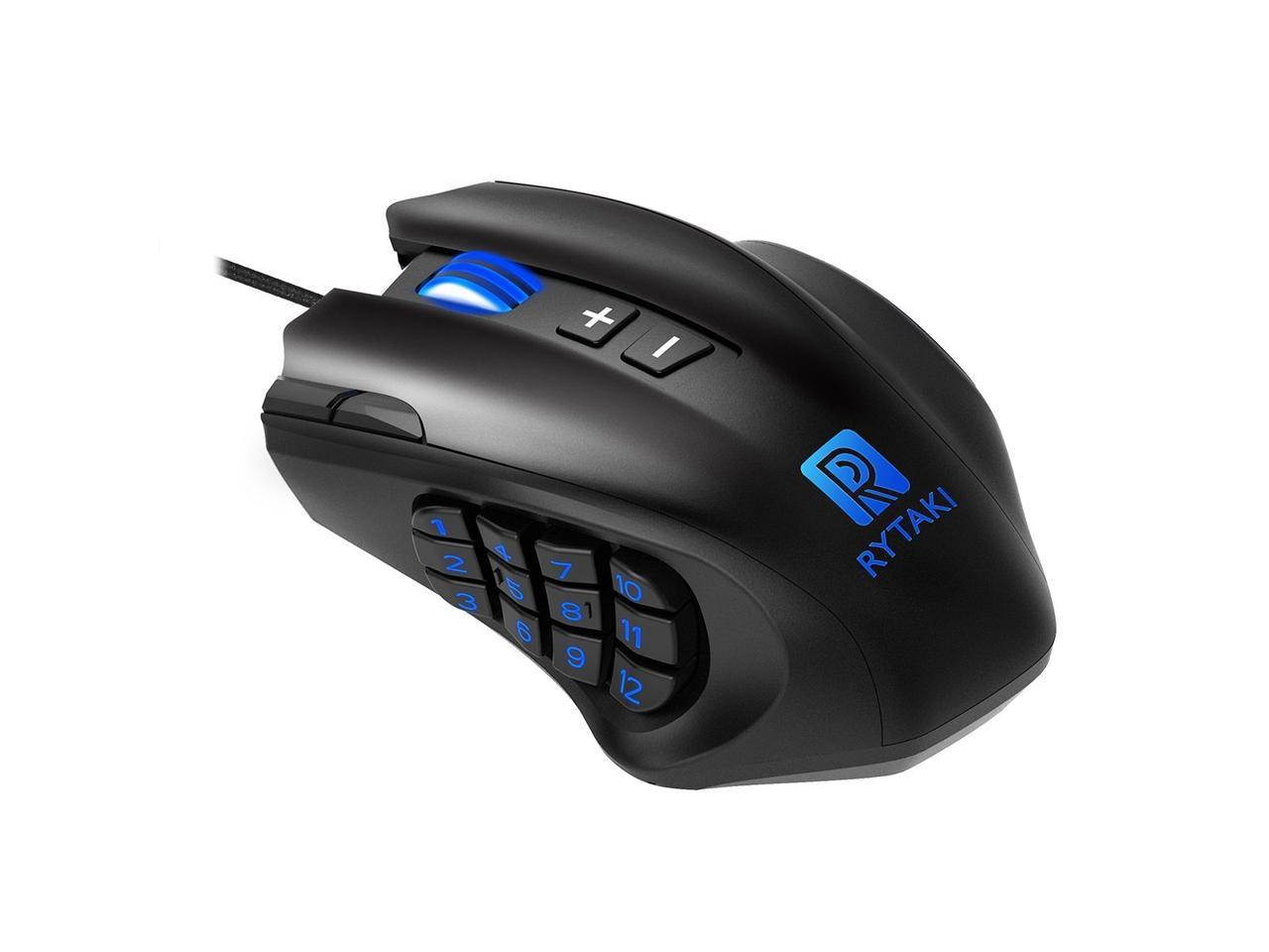 Gaming Mouse, Rytaki High-Precision 16400 DPI Laser MMO Wired Gaming Mice with 19 Programmable Buttons, 12 Side Buttons,6 Adjustable DPI Levels, Weight Tuning Cartridge for PC, Gamer-Black