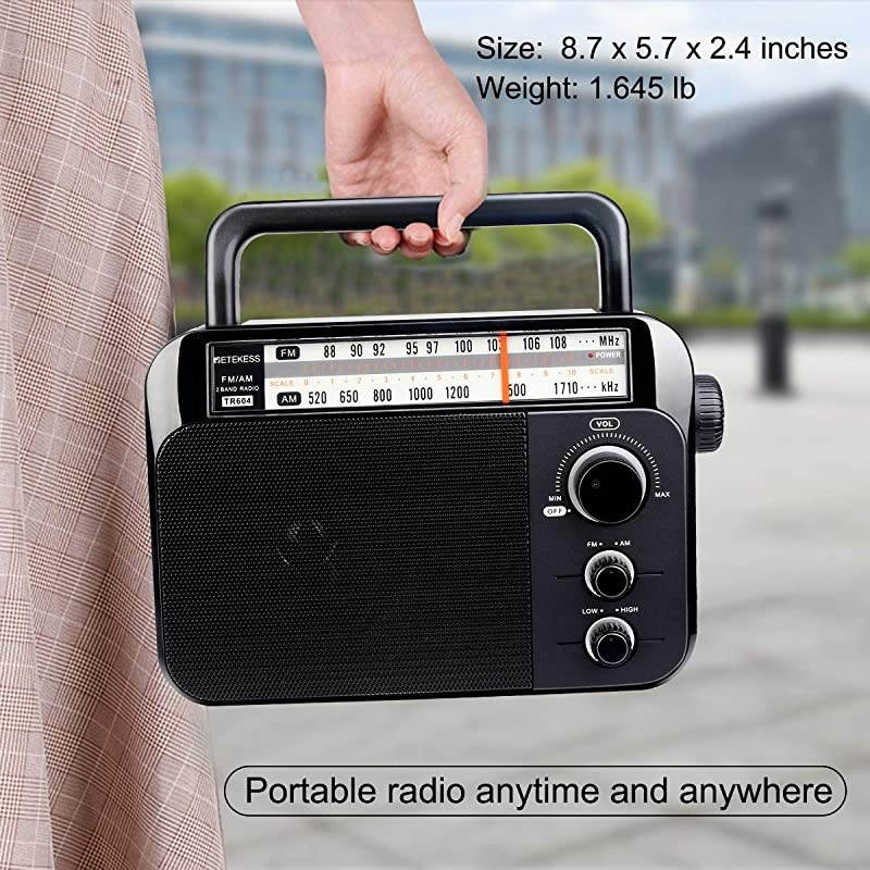 TR604 AM FM Radio, Portable Radios with Best Reception, AC or D Battery Powered Analog Radio, with Clear Dial and Large Knob, for Home(Black)