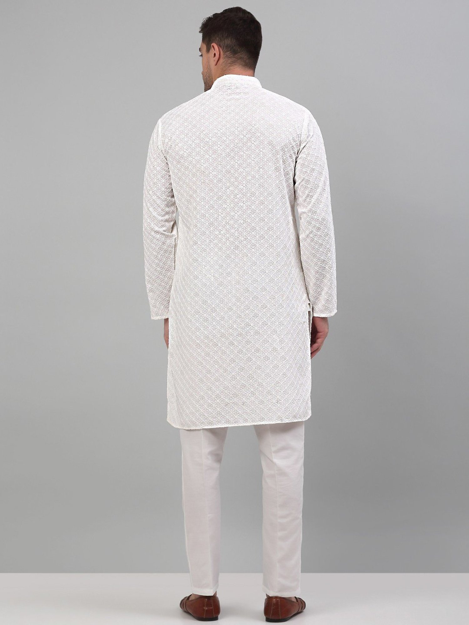 Jompers White Regular Fit Embroidered Kurta Bottom Set