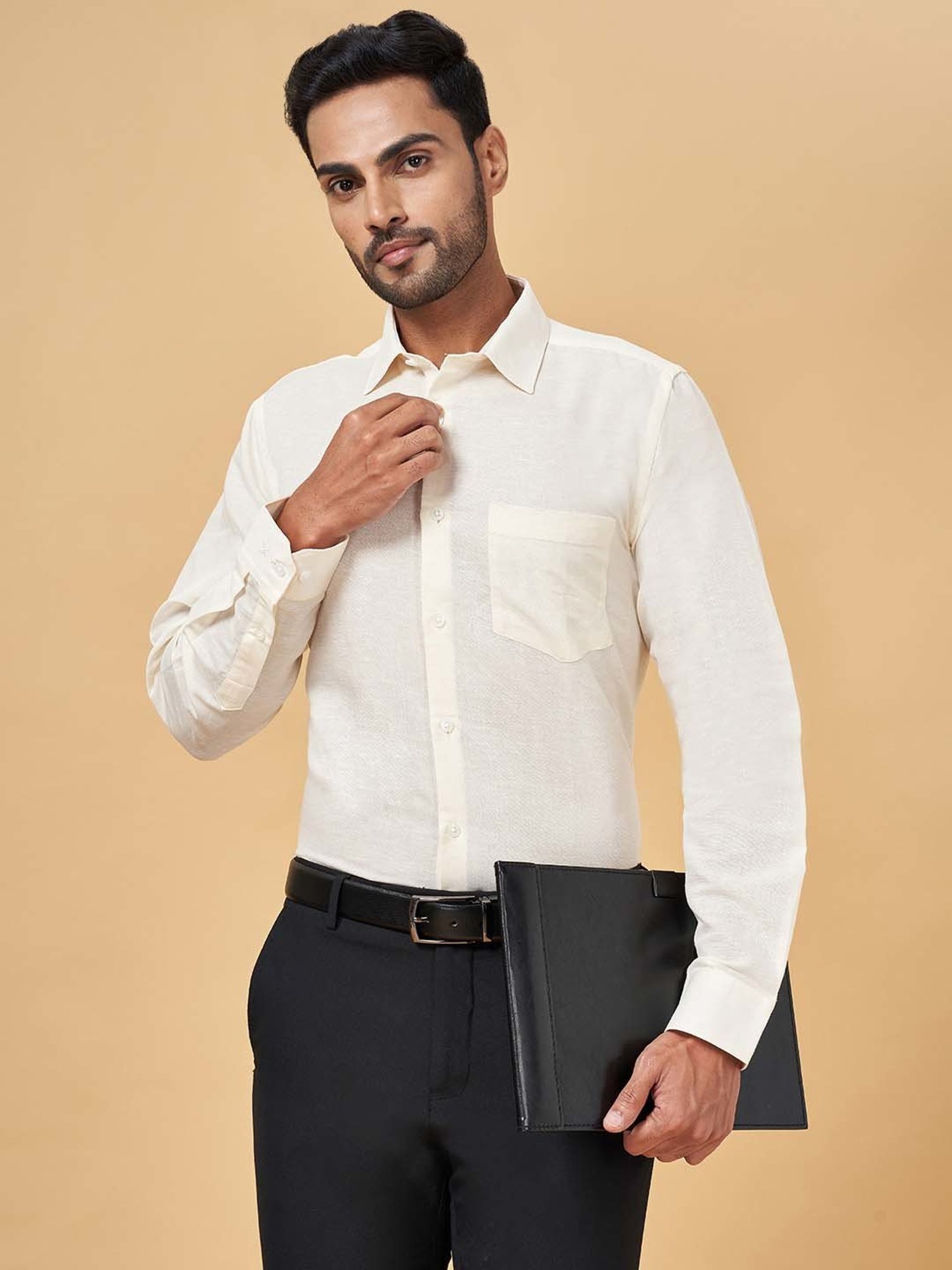 Peregrine by Pantaloons Light Yellow Regular Fit Shirt