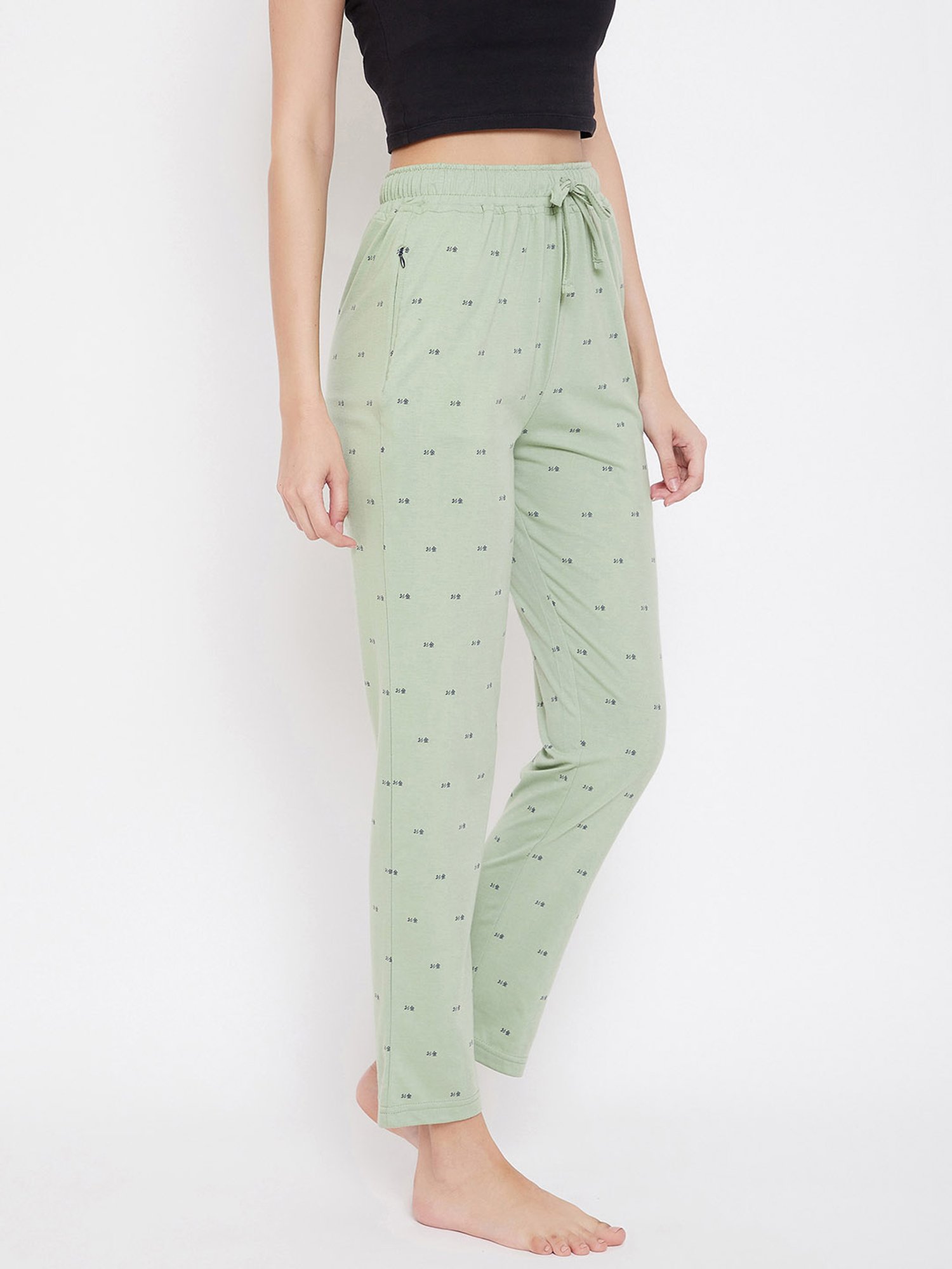 Okane Light Green Printed Pyjamas