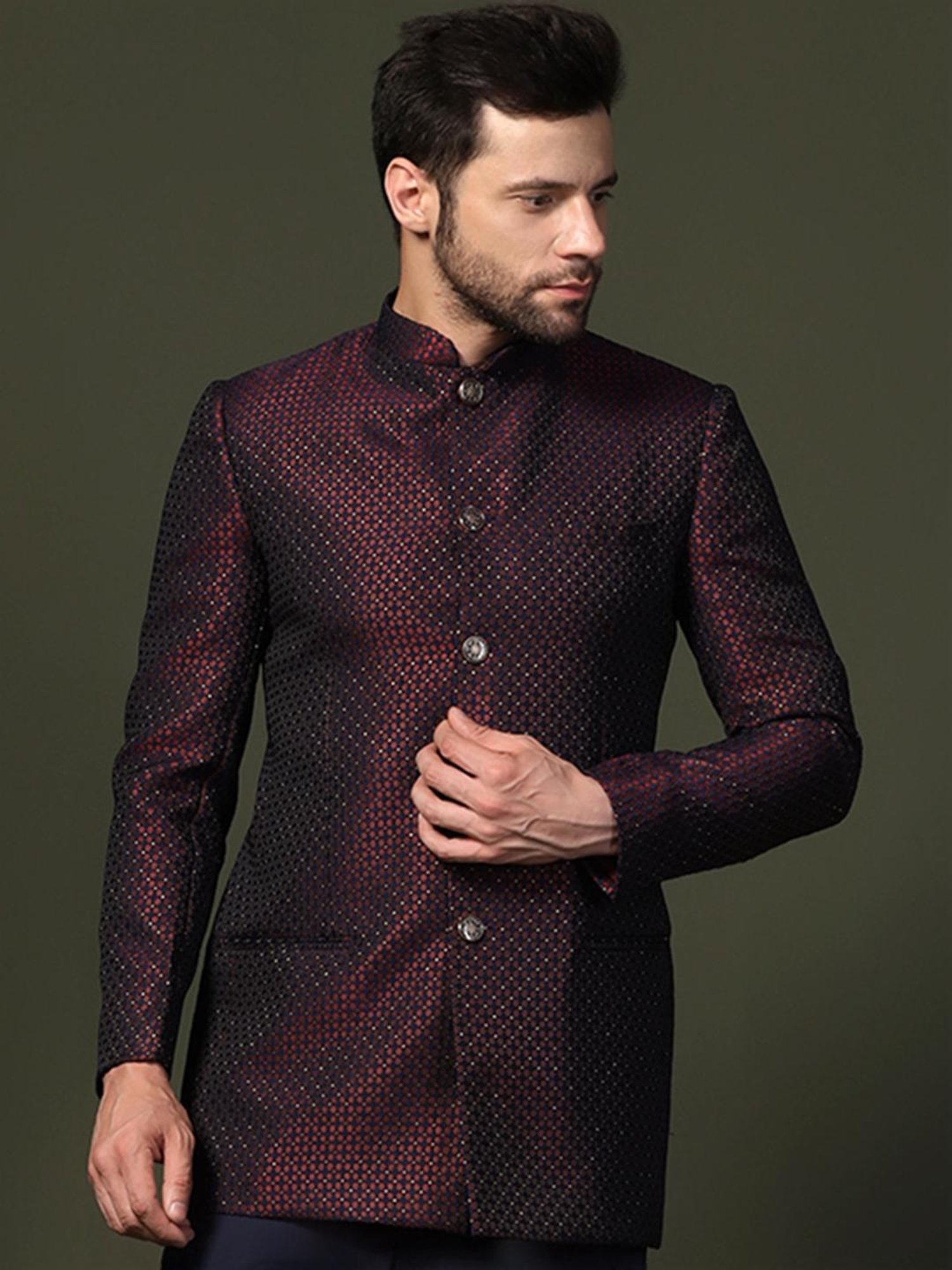 Kisah Pink Regular Fit Embellished Ethnic Blazer