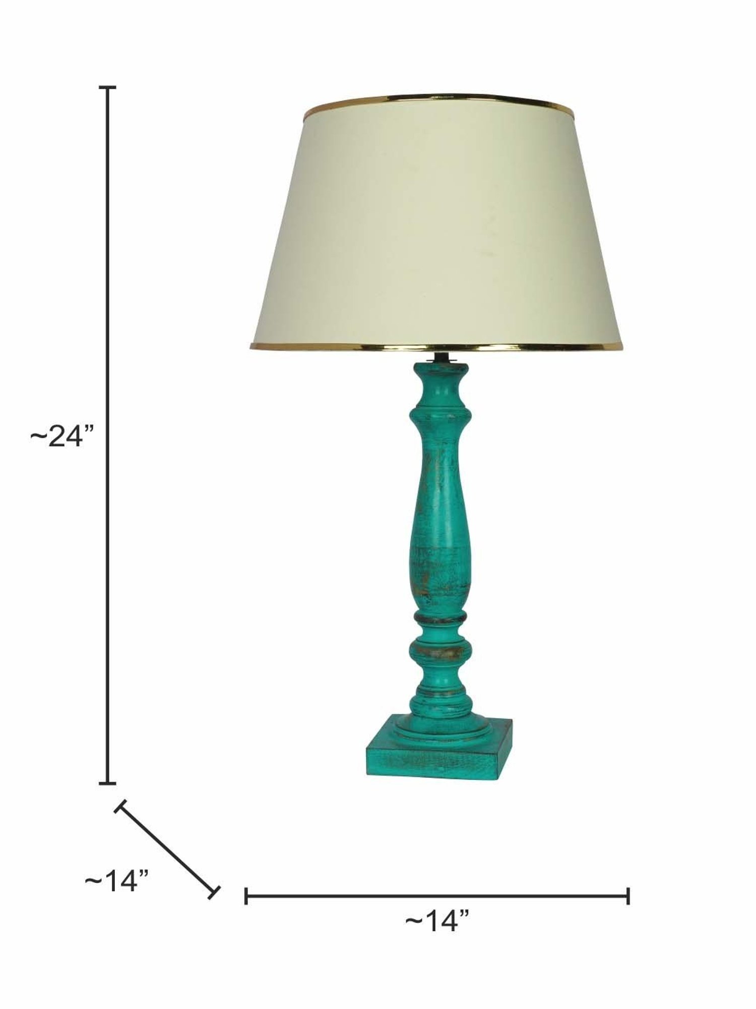 FOS LIGHTING Distressed Off-White & Green Wood Table Lamp With Fabric Shade