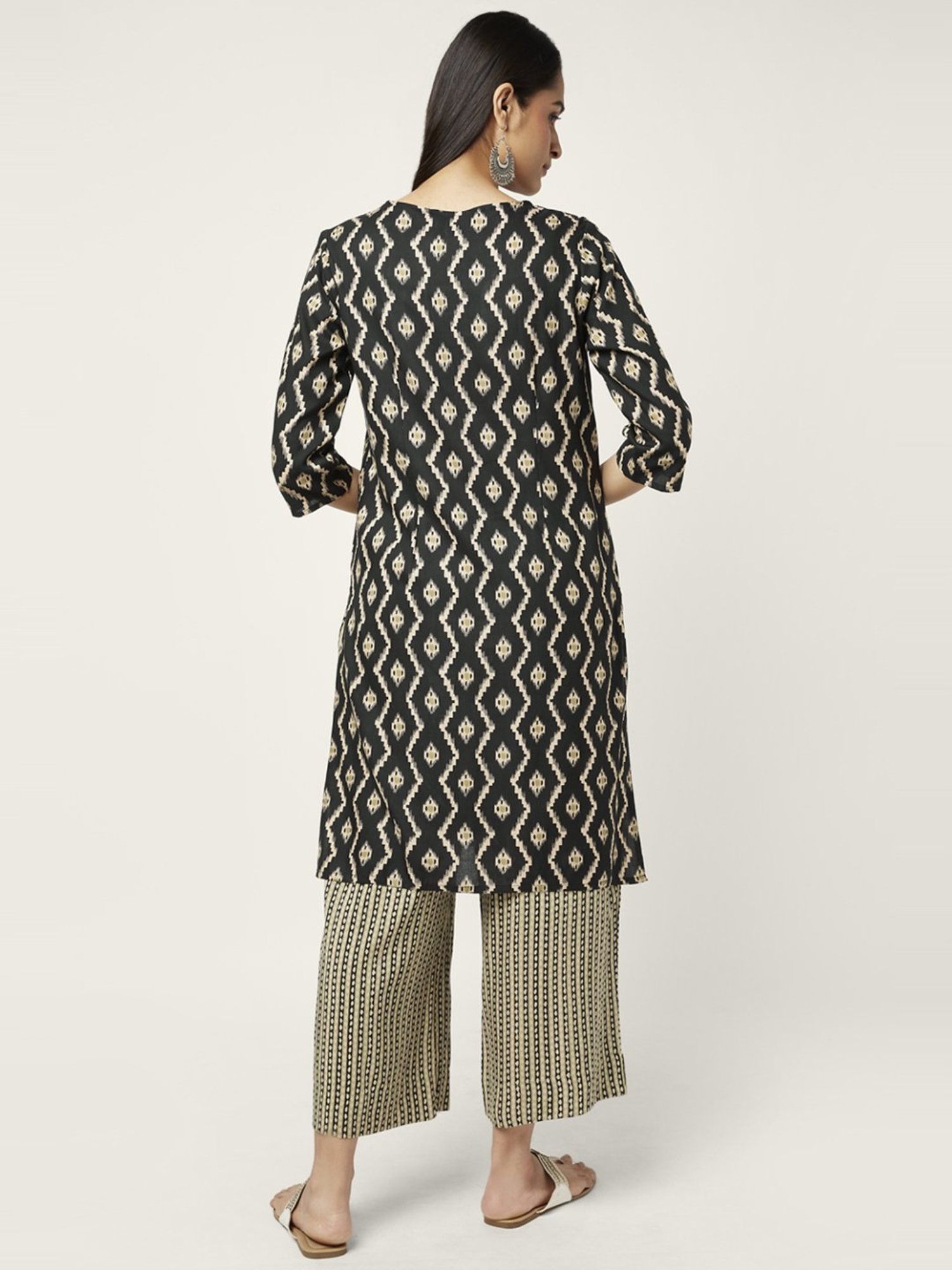 Rangmanch by Pantaloons Black & Beige Printed Kurta Palazzo Set
