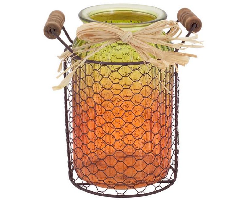 Melrose 7.25" Orange and Yellow Harvest Glass Jar with Honey Comb Caddy