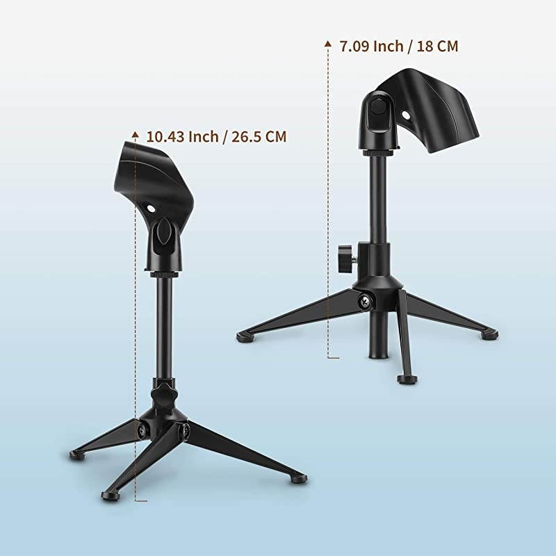 Desk Mic Stand Universal Adjustable Desktop Microphone Stand Portable Foldable Tripod Mic Table Stand with Small Plastic Microphone Clip For Sm57 Sm58 Sm86 Sm87 Blue YetiBlue Snowball iCE