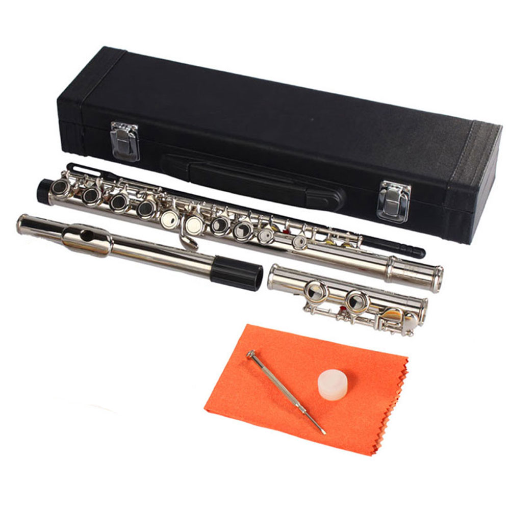 New Senior School Student Professional 16 Closed Hole C Tone Silver Color Flute