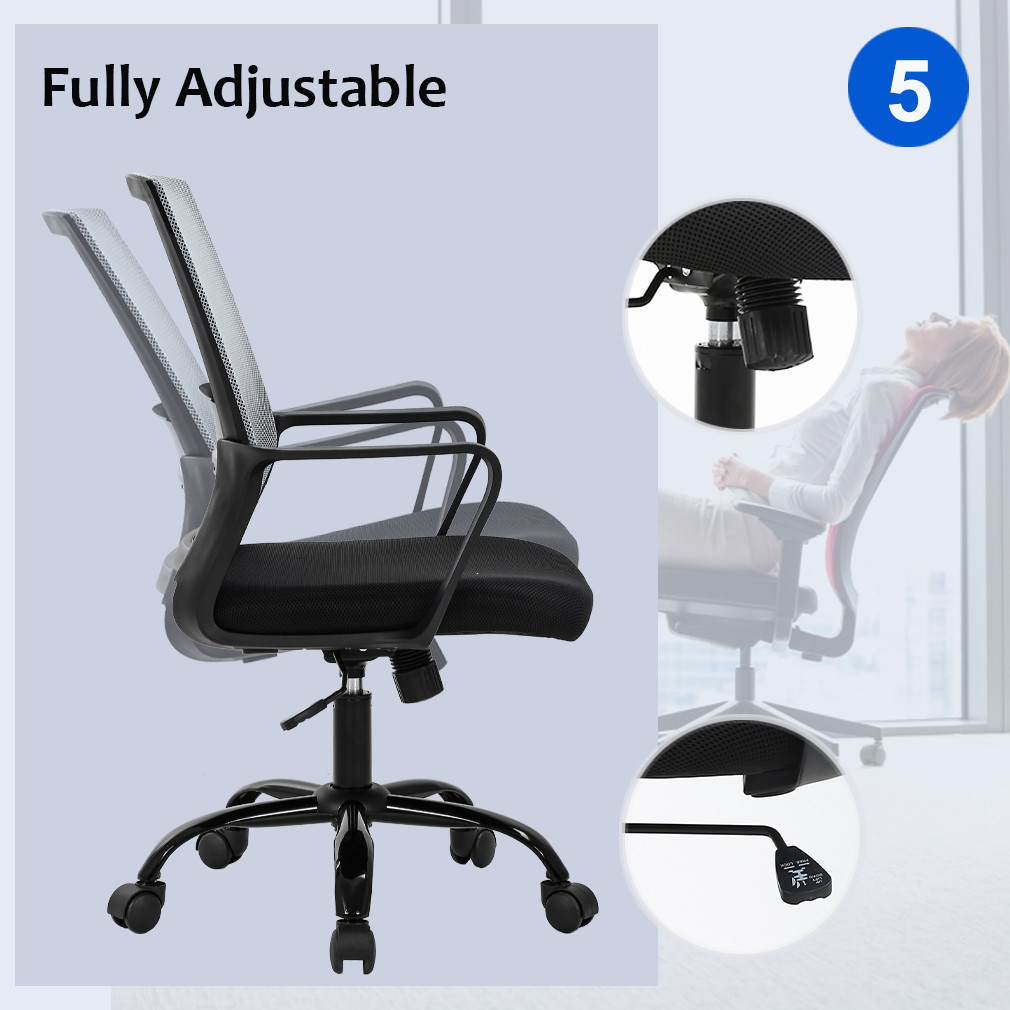 Home Office Chair Ergonomic Cheap Desk Chair Swivel Rolling Computer Chair Executive Lumbar Support Task Mesh Chair Adjustable Stool for Women Men, Grey