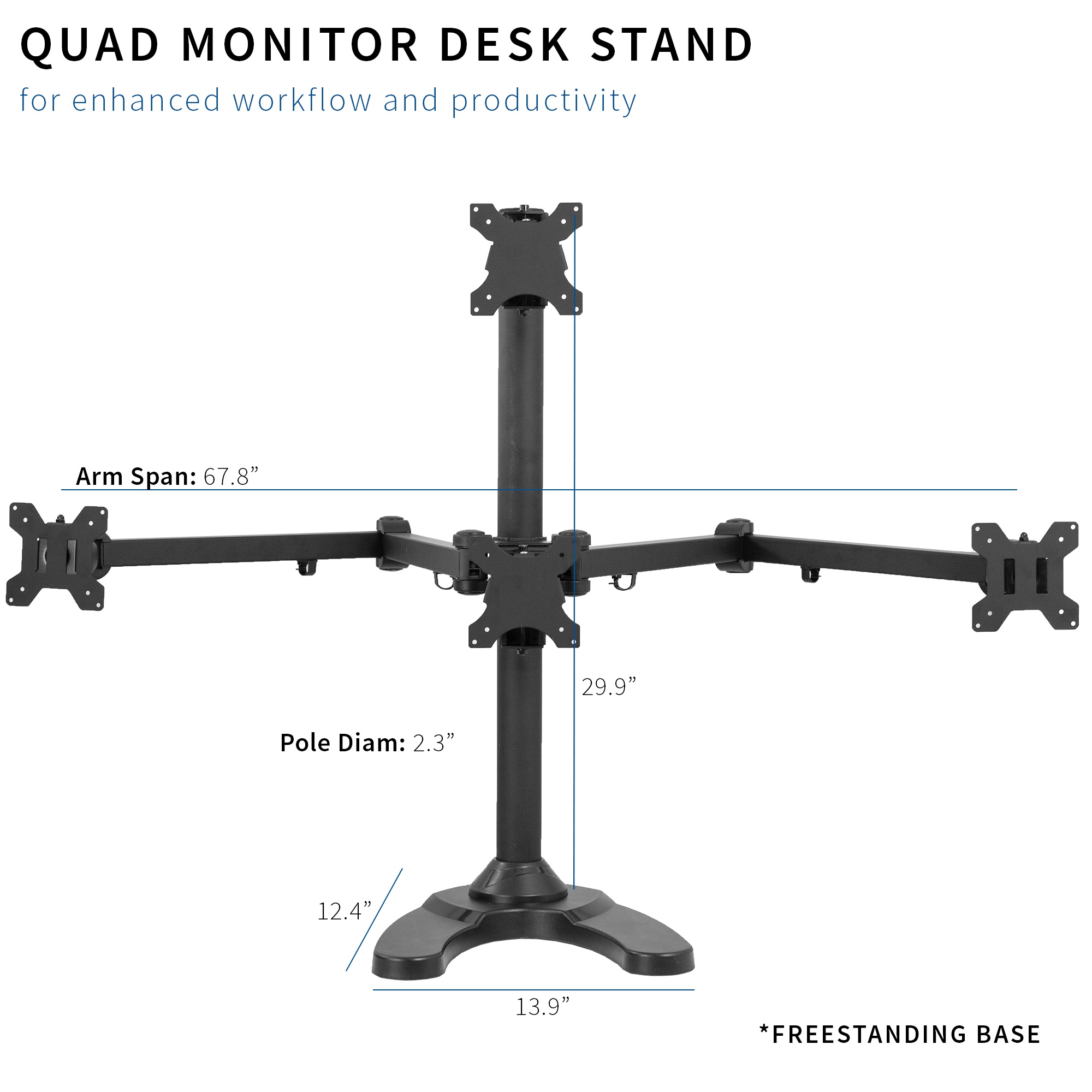VIVO Steel Quad Monitor Mount w/ Heavy Duty Base, 3 + 1 Fully Adjustable Stand | Holds 4 Screens up to 32" (STAND-V104F)
