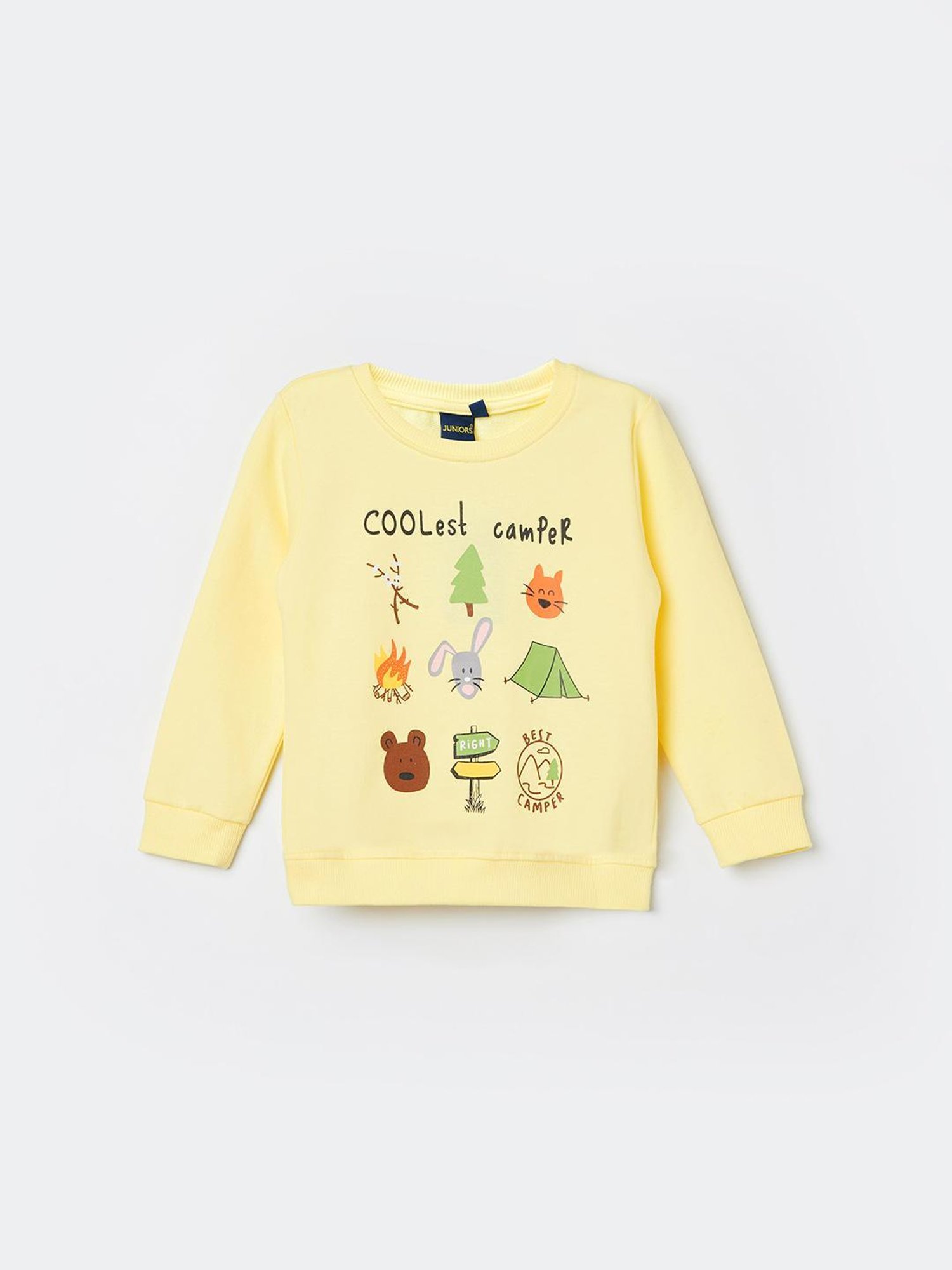 Lifestyle Yellow Round Neck Full Sleeve Chest Print Cotton Sweatshirt