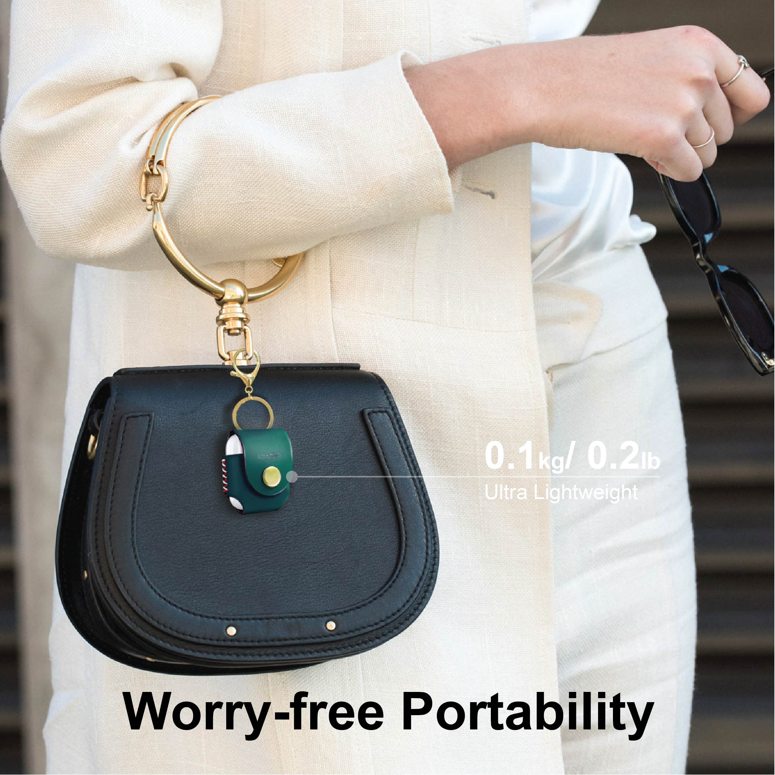 VogDUO- Italian Genuine Leather Case for AirPods Pro, portable carry case, Lightning port slot design, premium metal hook for the bag, keychain or jeans, YKK button applied- Emerald