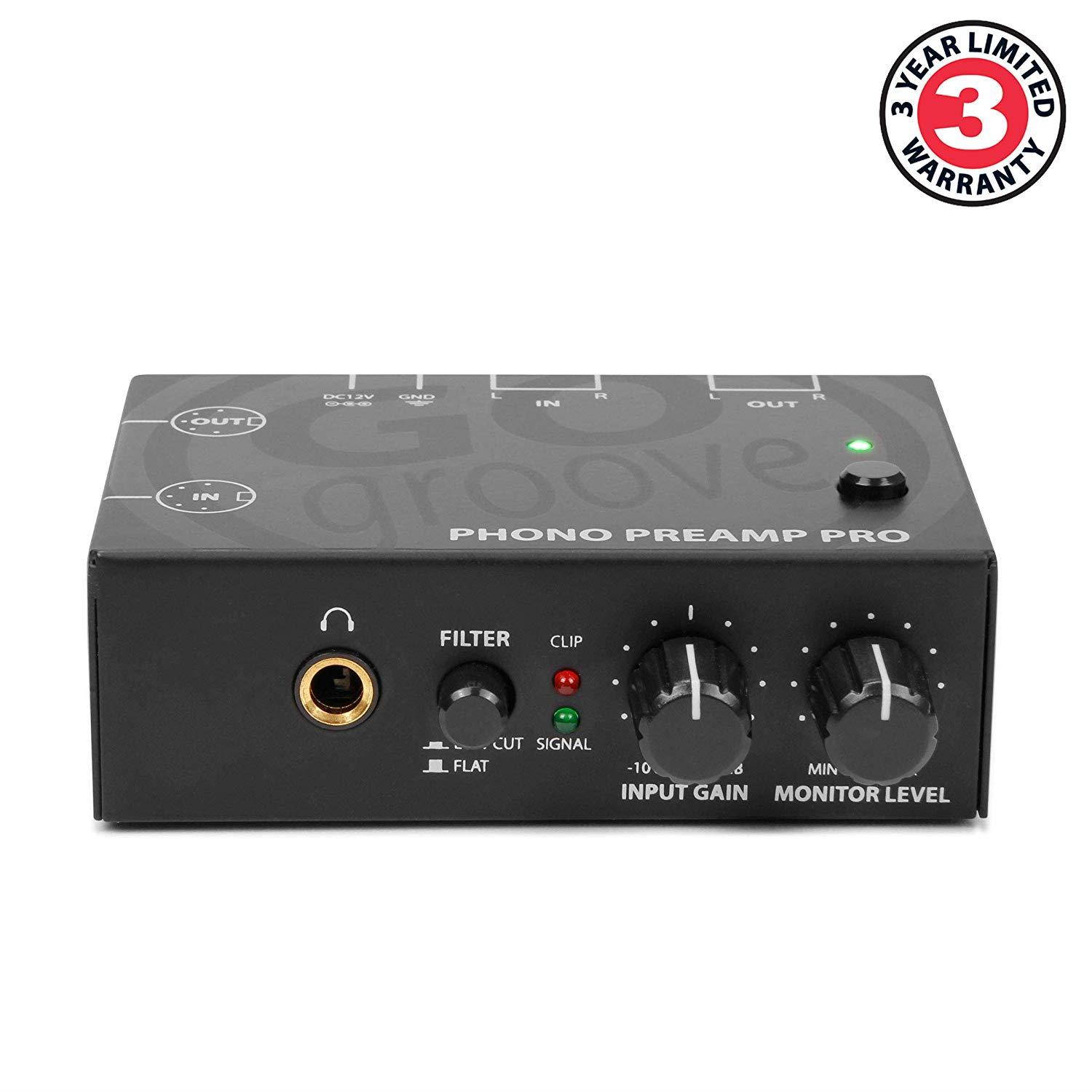 GOgroove Phono Preamp Pro Preamplifier with RCA Input/Output, DIN Connection, RIAA Equalization, 12V AC Adapter - Compatible with Vinyl Record Players, Turntables, Stereos, Mixers