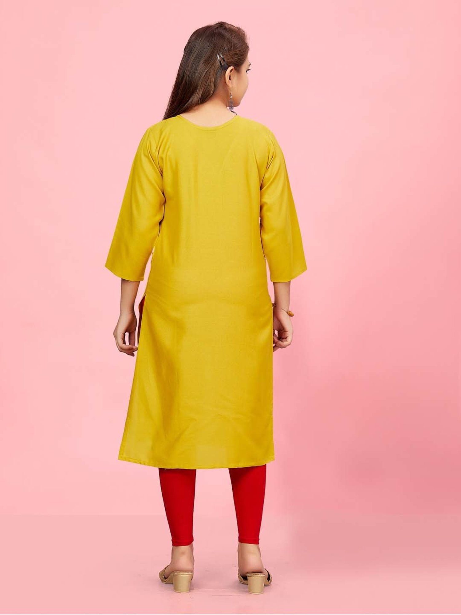 Aarika Kids Yellow & Red Cotton Embroidered Kurti Set