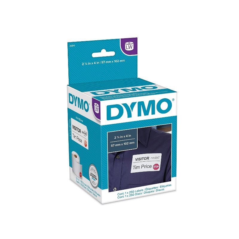 DYMO Visitor Management Time-Expiring Name Badges Adhesive 2-1/4 x 4 250/Box 30911