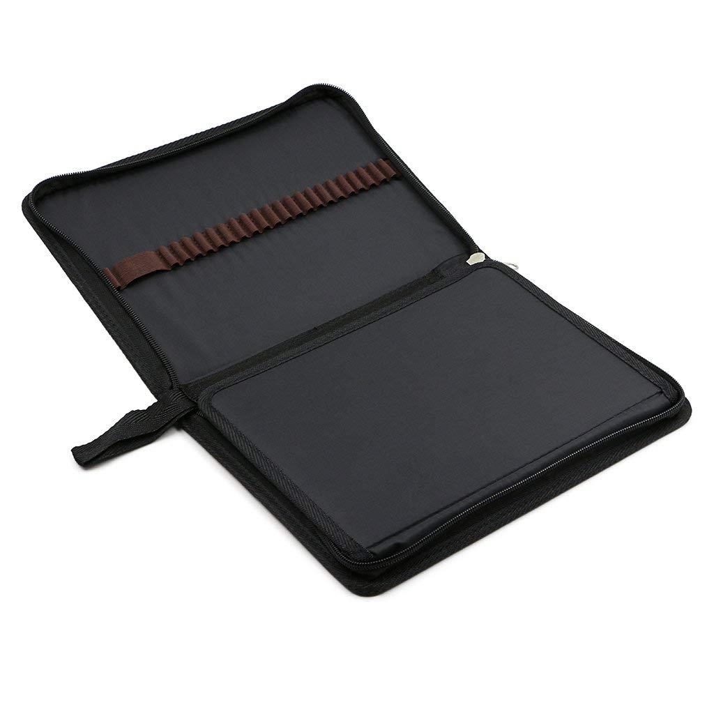 BTSKY Portable Canvas Zippered Colored Pencil Case-Super Large Capacity 72 Slot Pencil Bag Pouch for Watercolor Pencils (Black New)