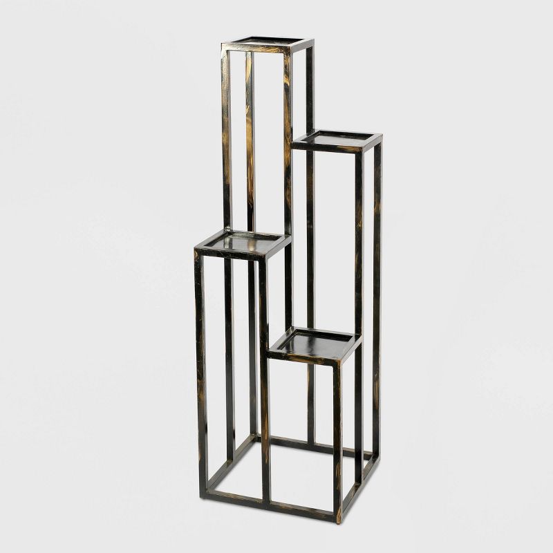 4 Tier Square Iron Plant Stand Black/Gold - Ore International