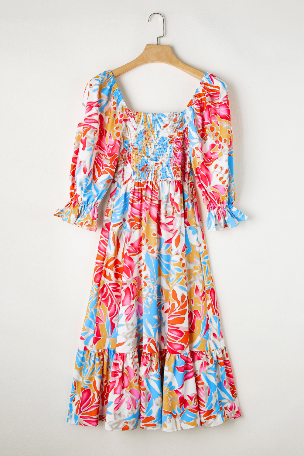 Multicolor Boho Floral Collared Long Sleeve Dress