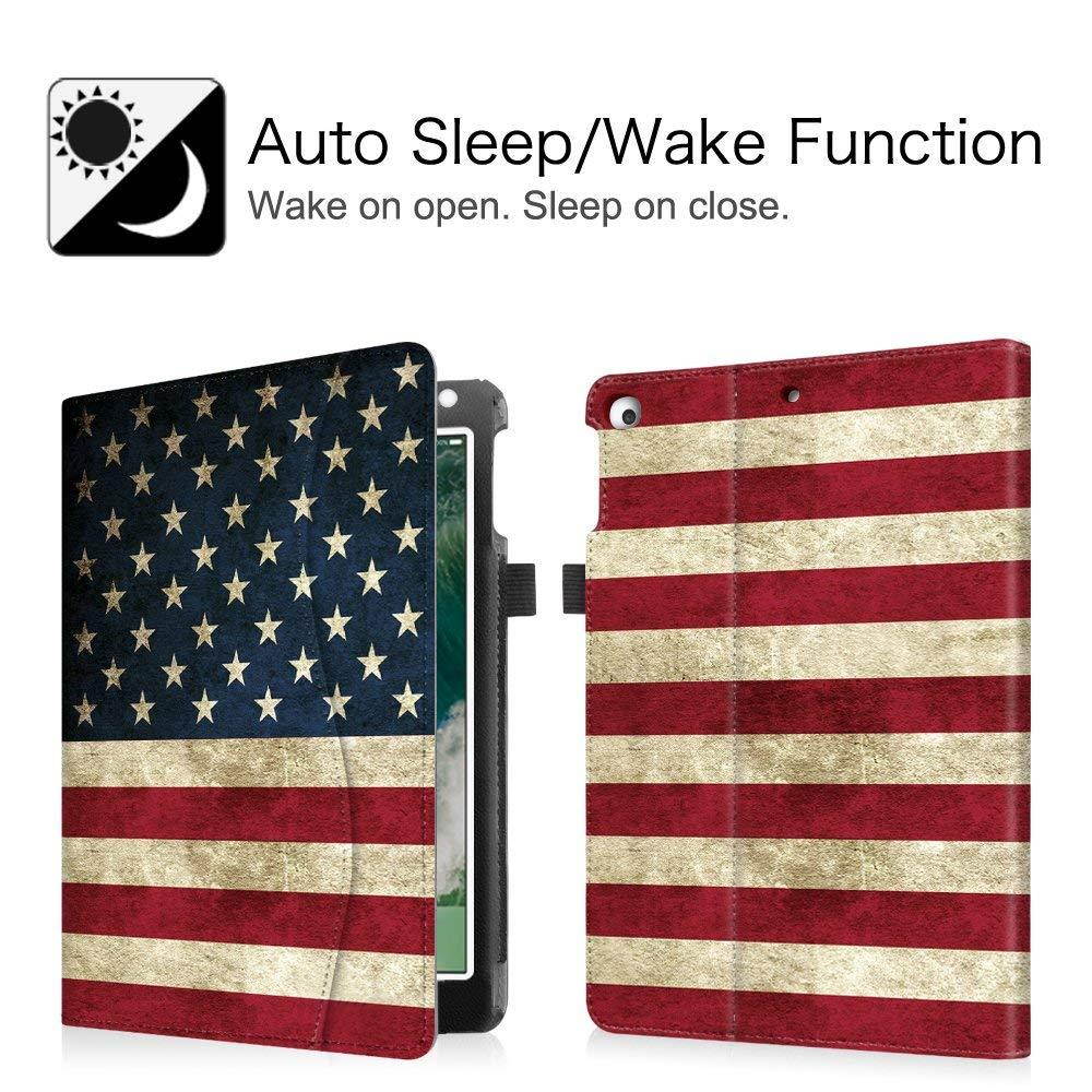 Fintie iPad 9.7 2018 2017 / iPad Air 2 / iPad Air Case - [Corner Protection] Multi-Angle Viewing Folio Cover w/Pocket, Auto Wake/Sleep for Apple iPad 6th / 5th Gen, iPad Air 1/2, US Flag