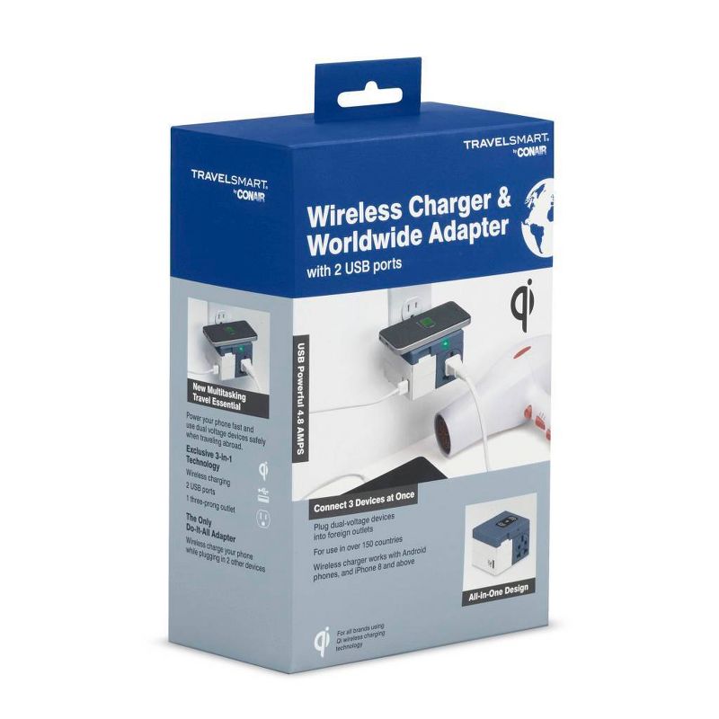 Travel Smart by Conair All-in-One Adapter with Phone Charging Station