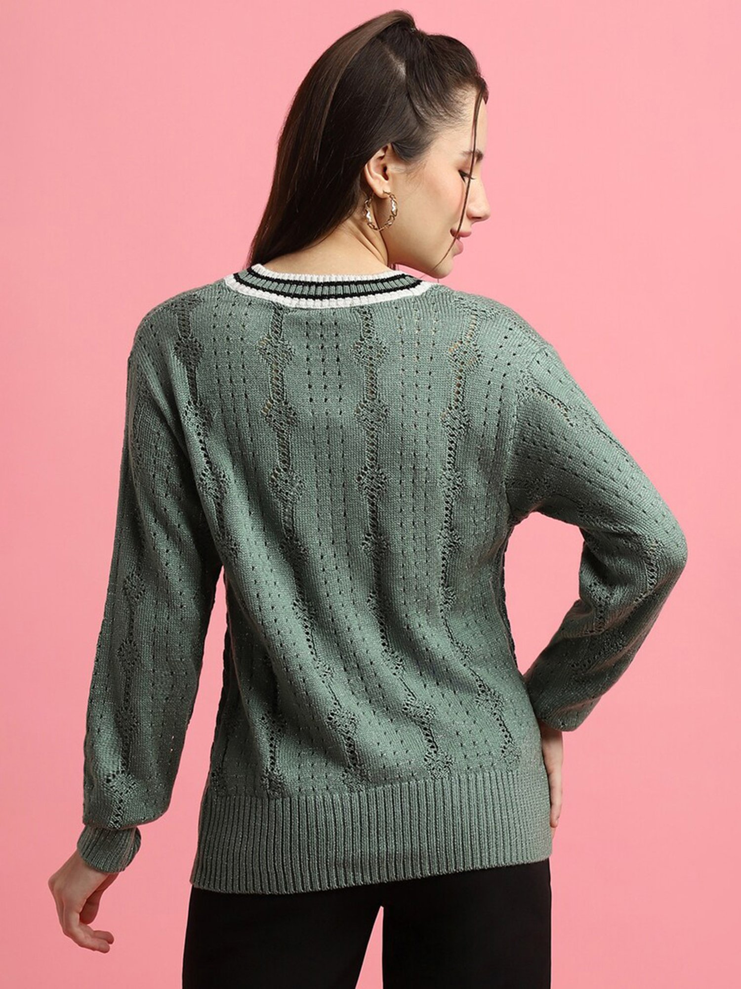 Forever 21 Sage Green Self Design Sweater