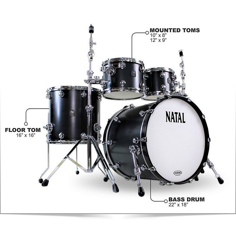 Natal Drums Cafe Racer US Fusion 22 4-Piece Shell Pack with 22 in. Bass Drum Matte Black Hot Rod Suede