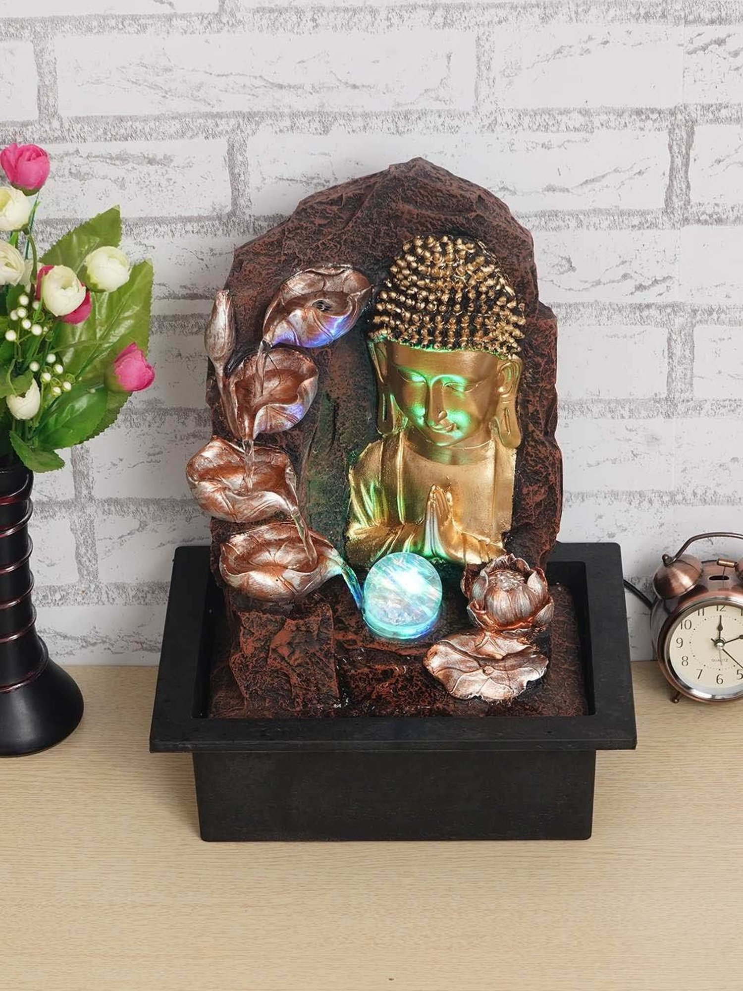 CHRONIKLE Brown & Golden Polyresin Buddha 4 Artistic Steps Waterfall Fountain