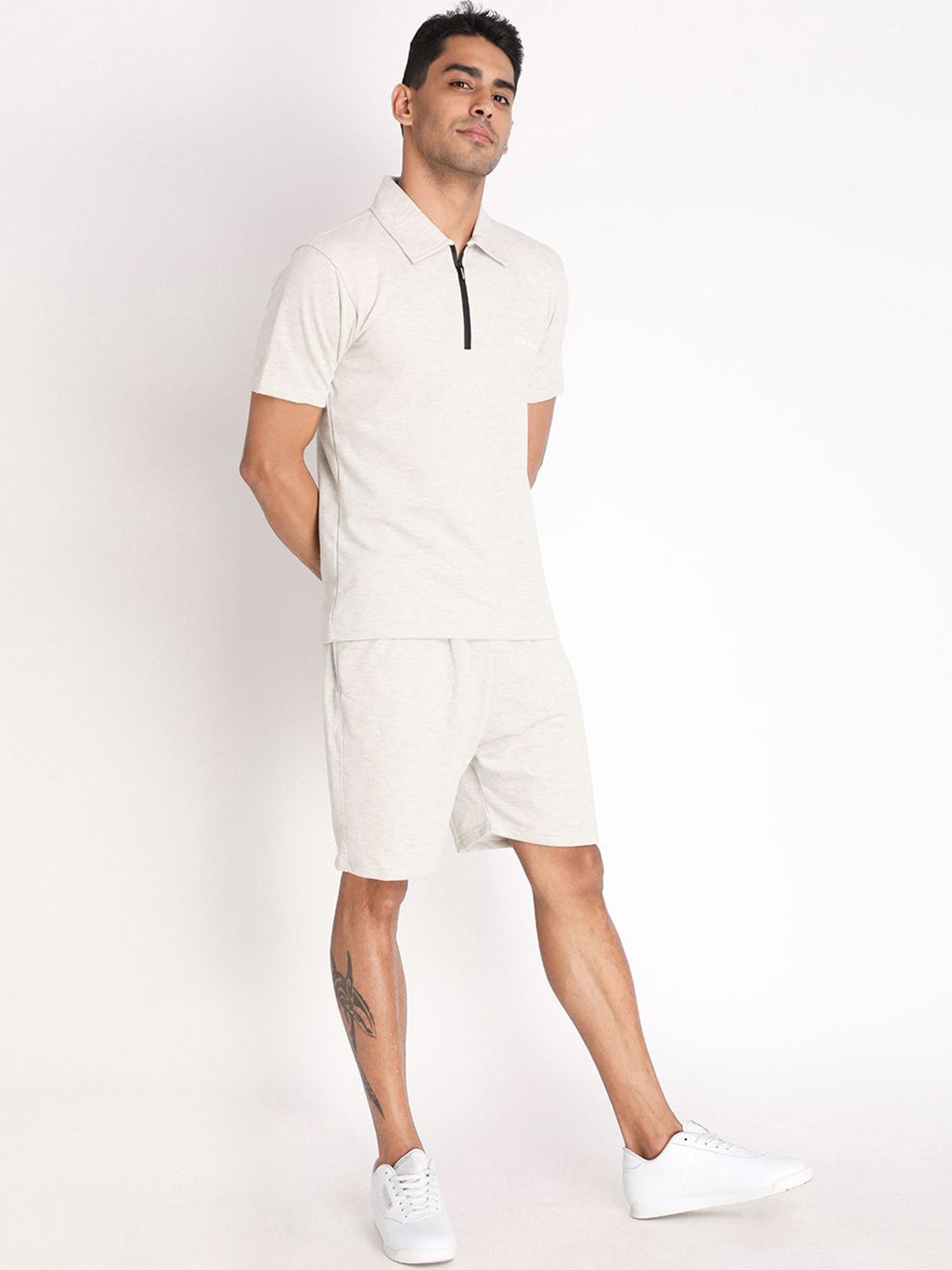 Chkokko Off White Cotton Regular Fit Shorts