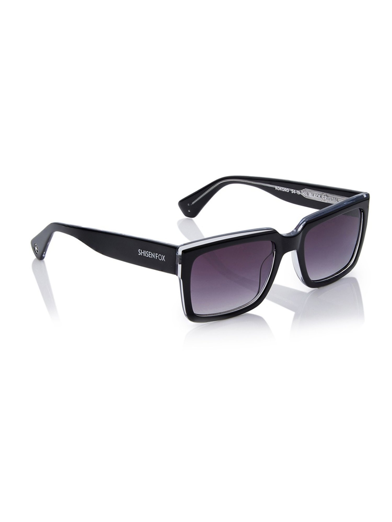 Shisen Fox Kokoro Black Crystal Rectangular Unisex UV Protection Sunglasses -54 mm